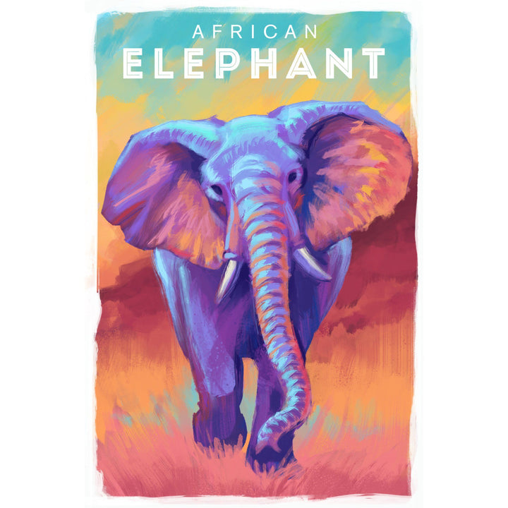 Elephant (African), Vivid, Lantern Press Artwork, Stretched Canvas Canvas Lantern Press 