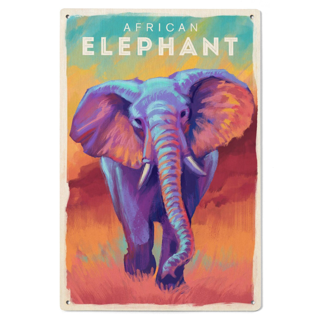 Elephant (African), Vivid, Lantern Press Artwork, Wood Signs and Postcards Wood Lantern Press 