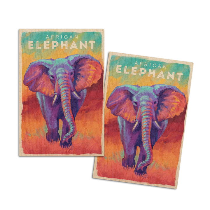 Elephant (African), Vivid, Lantern Press Artwork, Wood Signs and Postcards Wood Lantern Press 4x6 Wood Postcard Set 