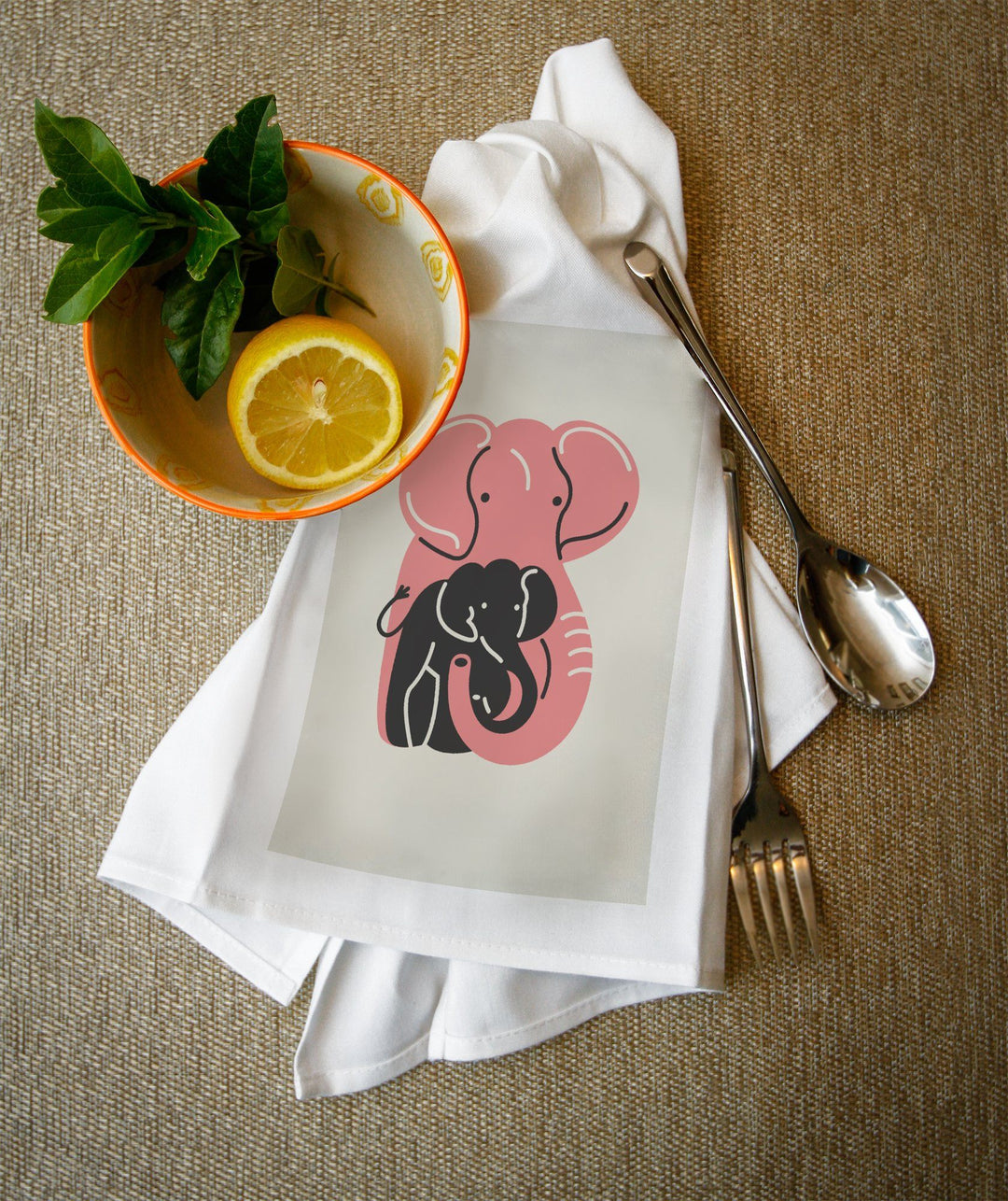 Elephant, Animal Families Collection, Contour, Lantern Press Artwork, Towels and Aprons Kitchen Lantern Press 