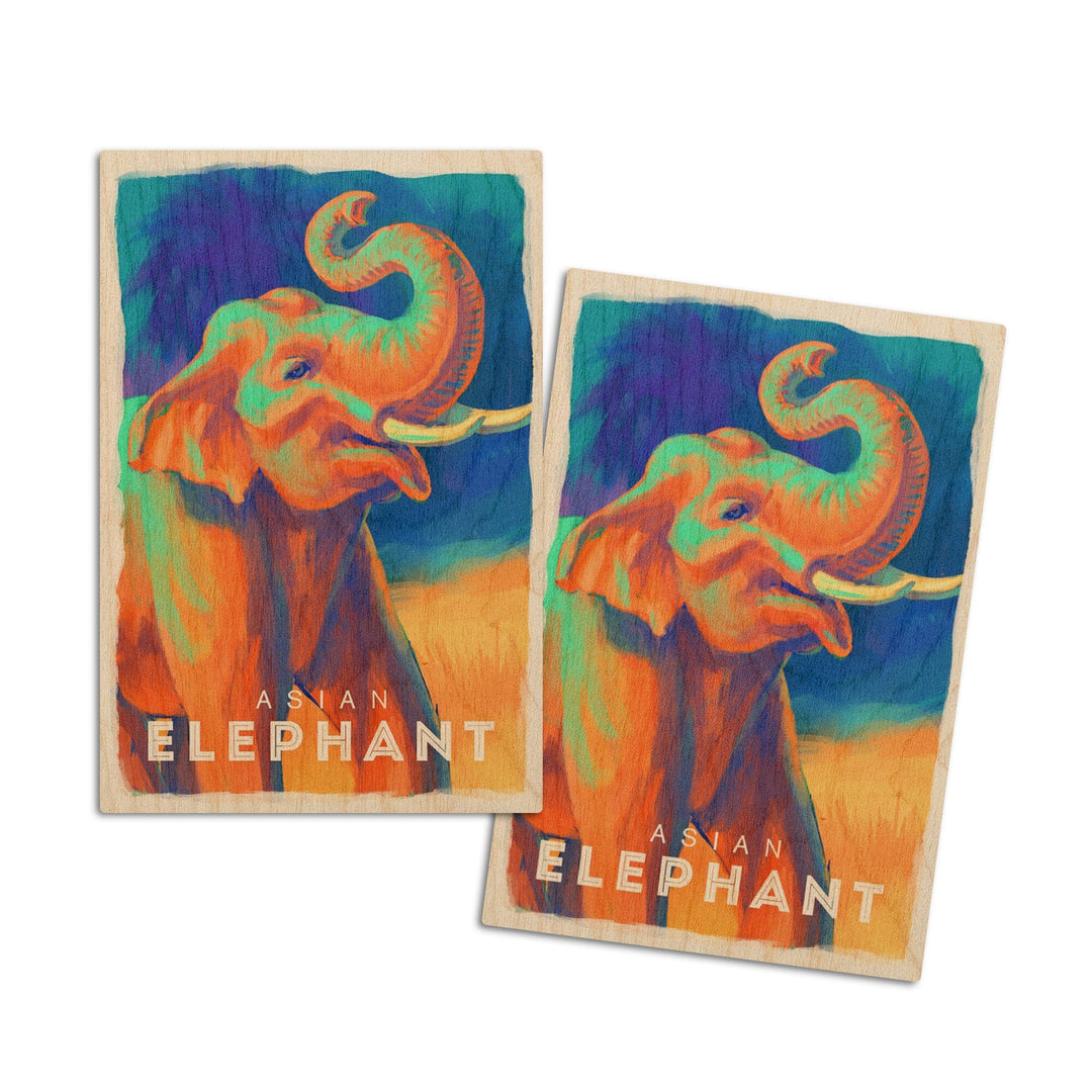 Elephant (Asian), Vivid, Lantern Press Artwork, Wood Signs and Postcards Wood Lantern Press 4x6 Wood Postcard Set 