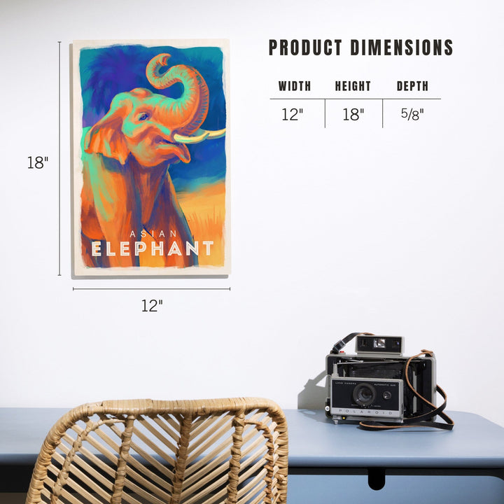 Elephant (Asian), Vivid, Lantern Press Artwork, Wood Signs and Postcards - Lantern Press