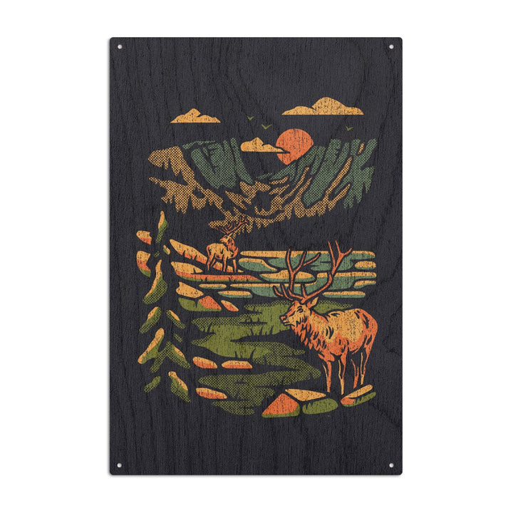 Elk, Distressed Vector, Lantern Press Artwork, Wood Signs and Postcards Wood Lantern Press 6x9 Wood Sign 