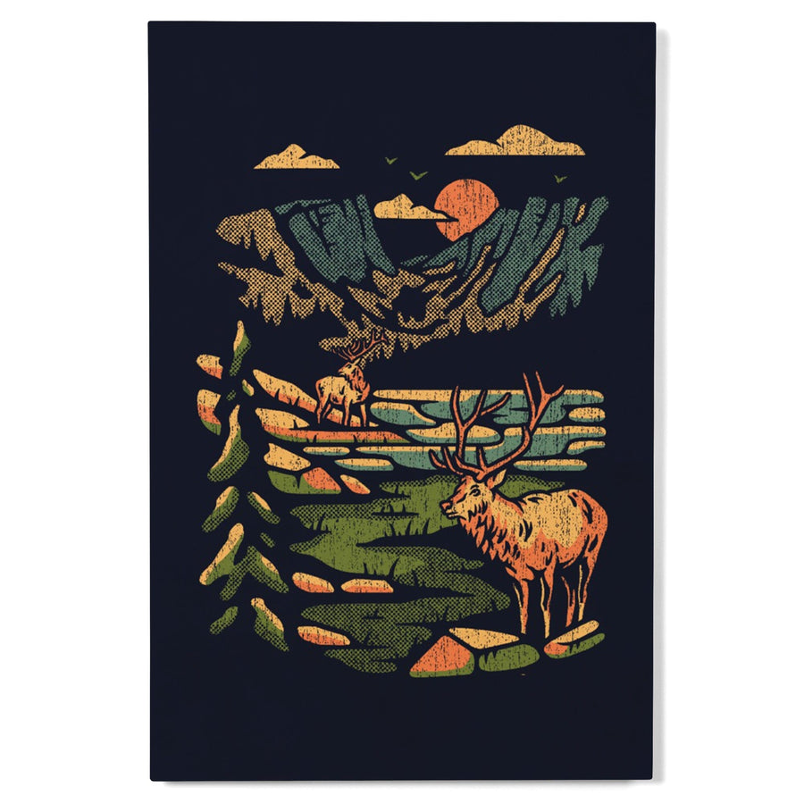 Elk, Distressed Vector, Lantern Press Artwork, Wood Signs and Postcards Wood Lantern Press 