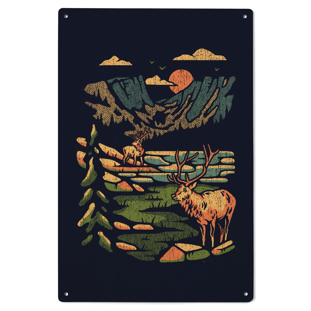 Elk, Distressed Vector, Lantern Press Artwork, Wood Signs and Postcards Wood Lantern Press 