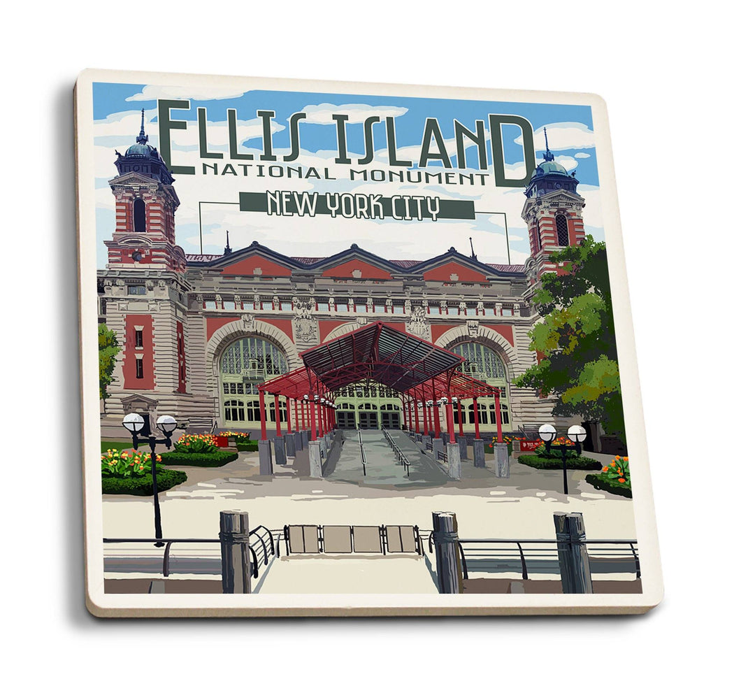 Ellis Island National Monument, New York City, Building Exterior, Lantern Press Artwork, Coaster Set Coasters Lantern Press 