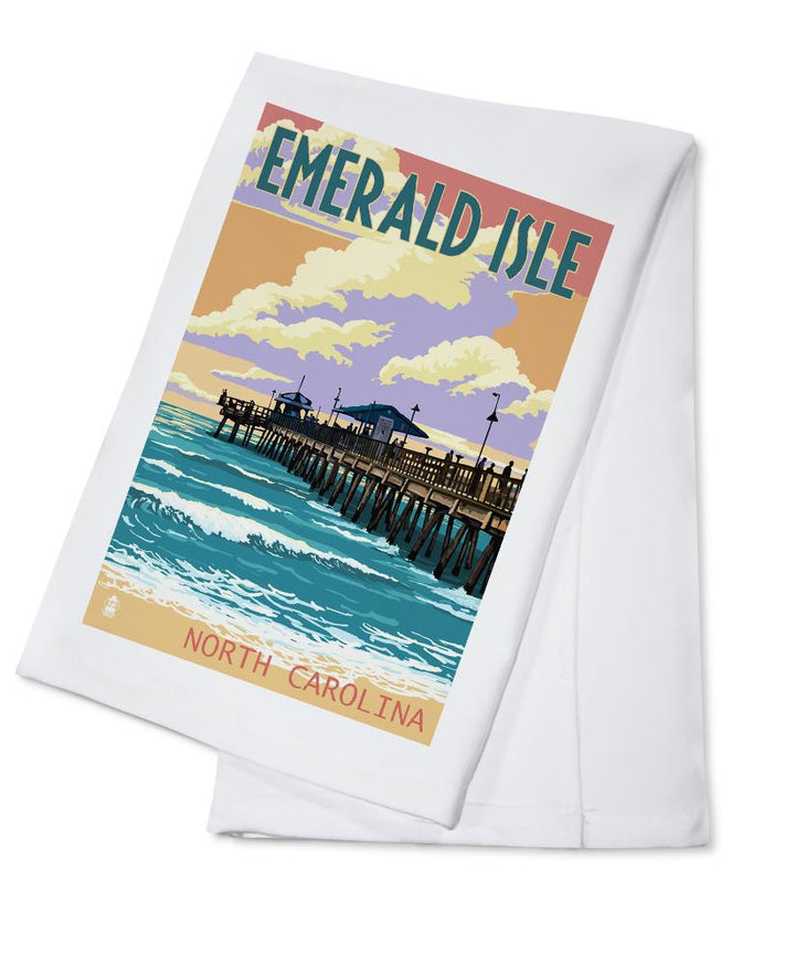 Emerald Isle, North Carolina, Fishing Pier, Lantern Press Artwork, Towels and Aprons Kitchen Lantern Press Cotton Towel 