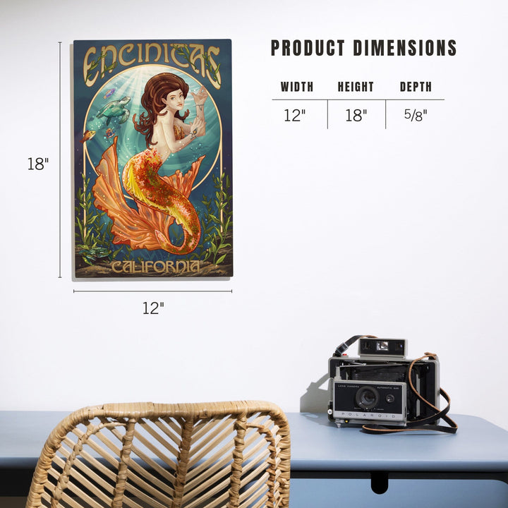 Encinitas, California, Mermaid, Lantern Press Poster, Wood Signs and Postcards Wood Lantern Press 