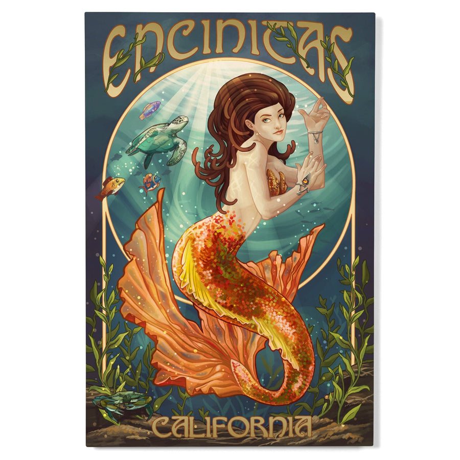 Encinitas, California, Mermaid, Lantern Press Poster, Wood Signs and Postcards Wood Lantern Press 