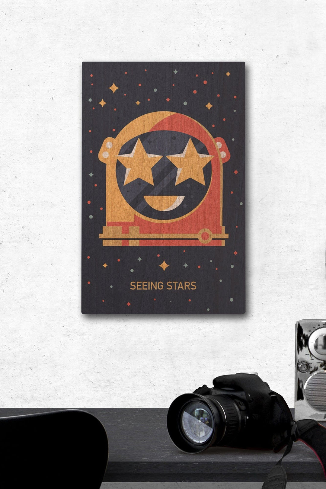 Equations and Emojis Collection, Astronaut Helmet, Seeing Stars, Wood Signs and Postcards Wood Lantern Press 12 x 18 Wood Gallery Print 