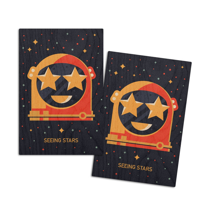 Equations and Emojis Collection, Astronaut Helmet, Seeing Stars, Wood Signs and Postcards Wood Lantern Press 4x6 Wood Postcard Set 
