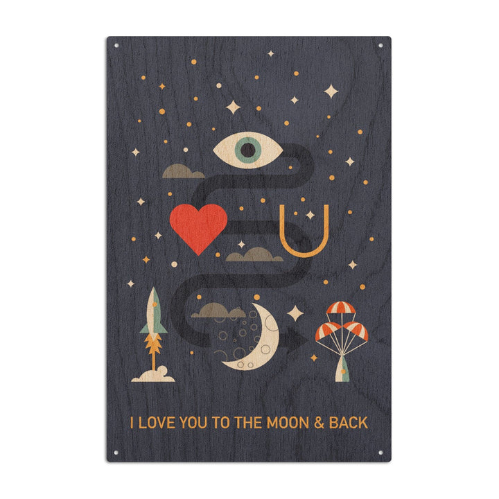 Equations and Emojis Collection, I Love You To The Moon And Back, Wood Signs and Postcards Wood Lantern Press 10 x 15 Wood Sign 