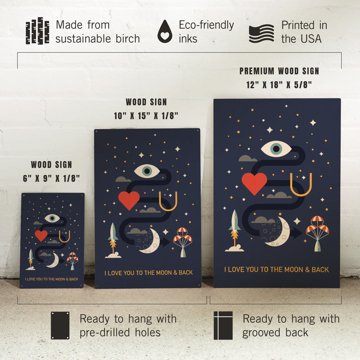 Equations and Emojis Collection, I Love You To The Moon And Back, Wood Signs and Postcards Wood Lantern Press 