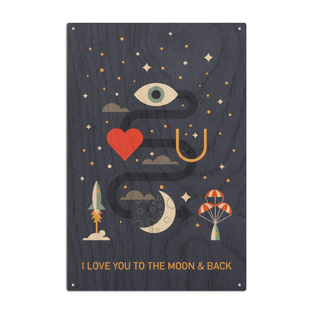Equations and Emojis Collection, I Love You To The Moon And Back, Wood Signs and Postcards Wood Lantern Press 6x9 Wood Sign 