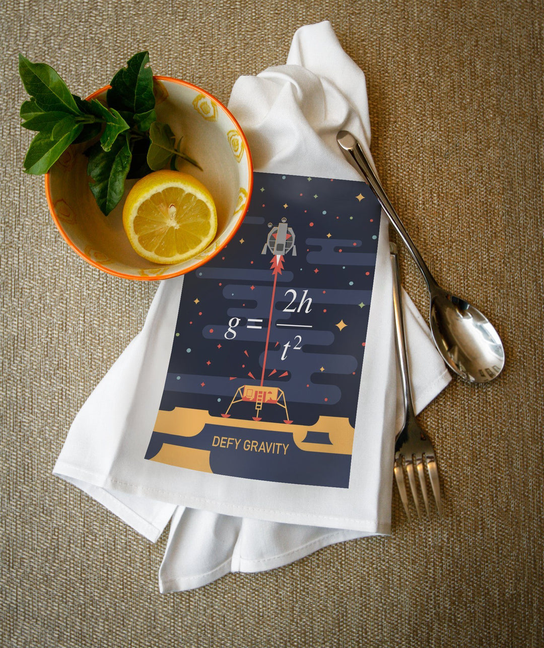 Equations and Emojis Collection, Lunar Lander, Defy Gravity, Towels and Aprons Kitchen Lantern Press 