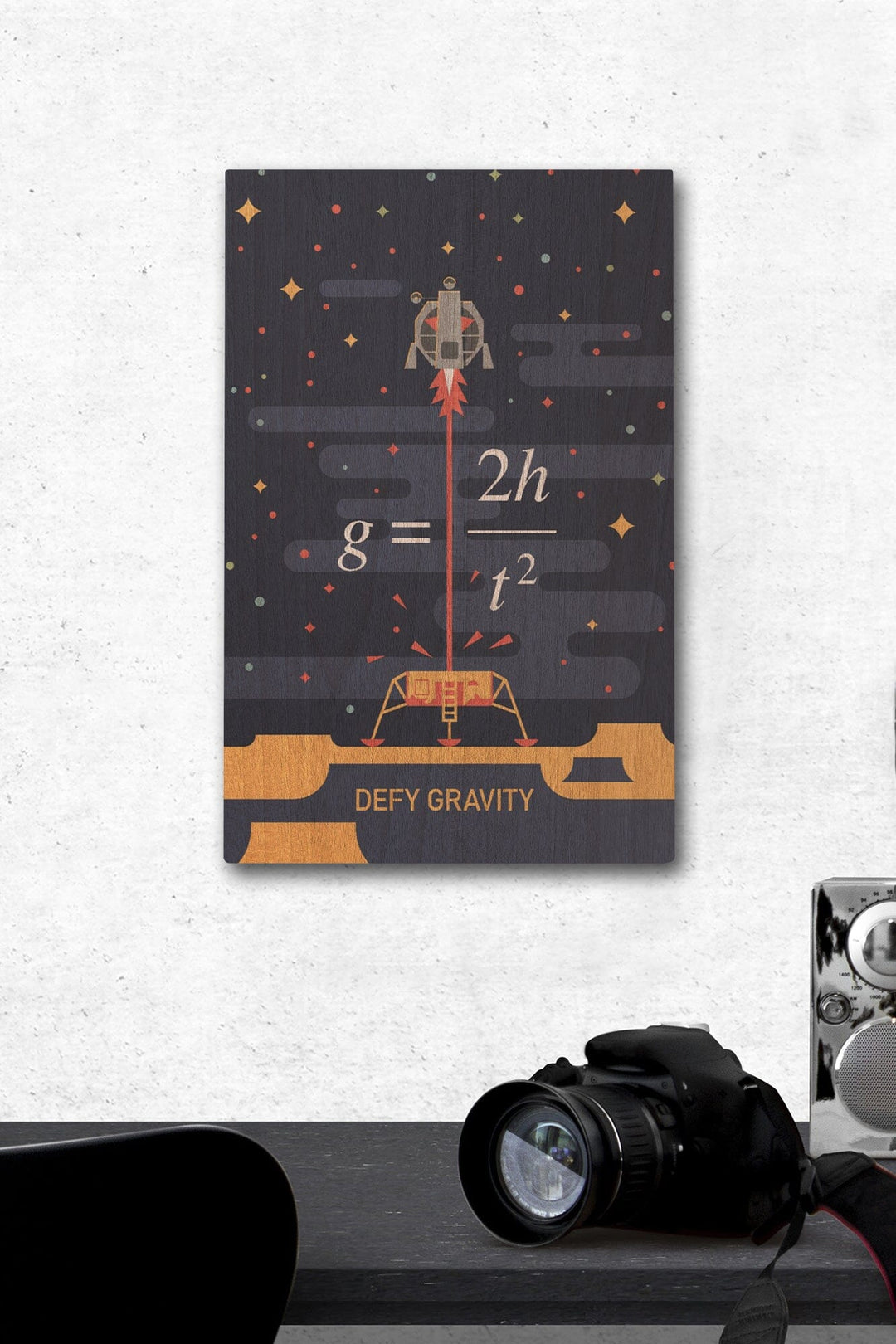 Equations and Emojis Collection, Lunar Lander, Defy Gravity, Wood Signs and Postcards Wood Lantern Press 12 x 18 Wood Gallery Print 