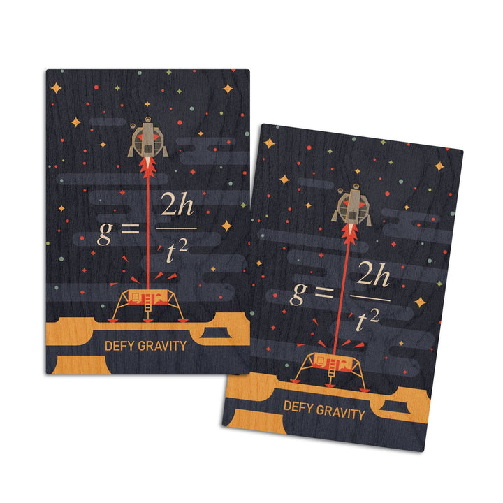 Equations and Emojis Collection, Lunar Lander, Defy Gravity, Wood Signs and Postcards Wood Lantern Press 4x6 Wood Postcard Set 