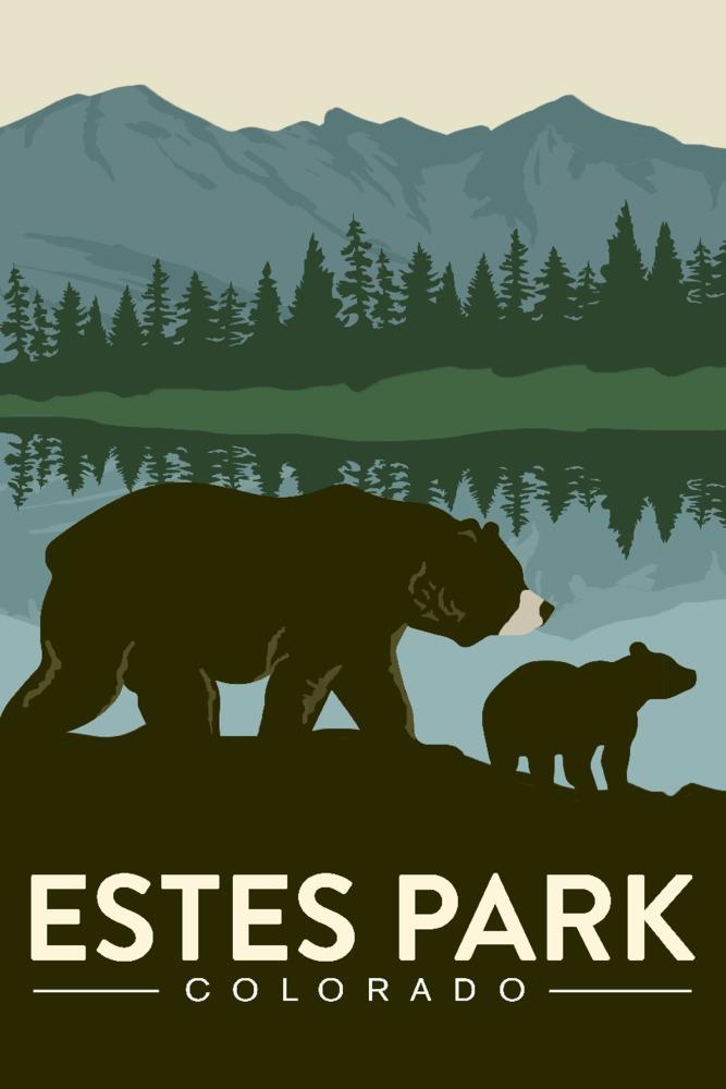 Estes Park, Colorado, Grizzly Bear & Cub, Lantern Press Artwork, Art Prints and Metal Signs Art Lantern Press 12 x 18 Art Print 