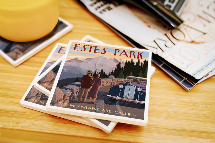 Estes Park, Colorado, The Mountains are Calling, Lantern Press Artwork, Coaster Set Coasters Lantern Press 