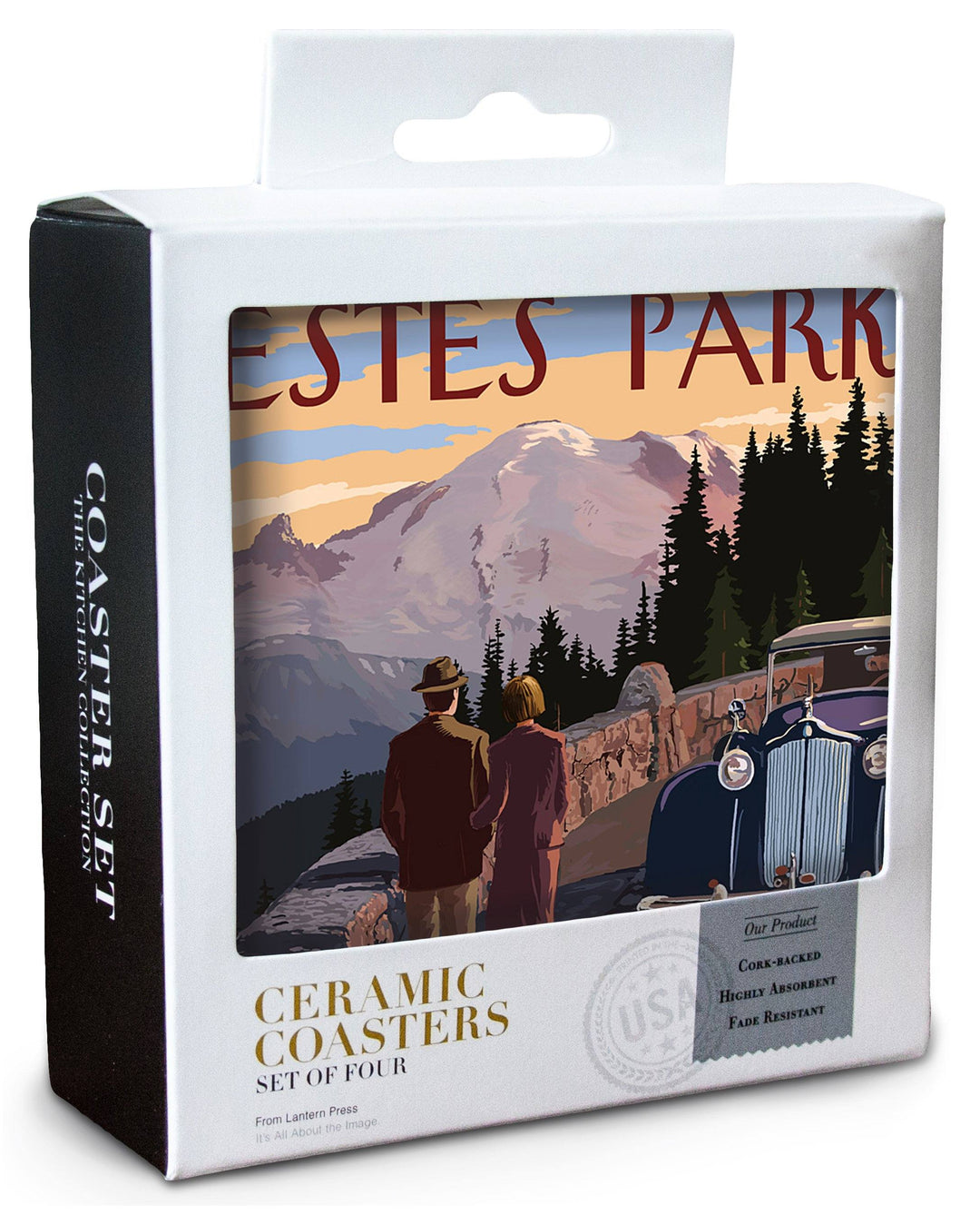 Estes Park, Colorado, The Mountains are Calling, Lantern Press Artwork, Coaster Set Coasters Lantern Press 
