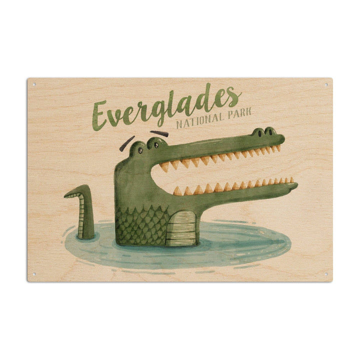 Everglades National Park, Florida, Alligator, Watercolor, Lantern Press Artwork, Wood Signs and Postcards Wood Lantern Press 10 x 15 Wood Sign 