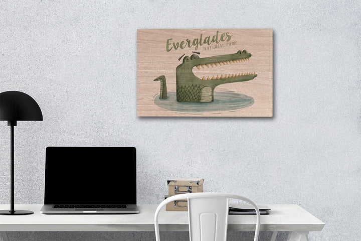 Everglades National Park, Florida, Alligator, Watercolor, Lantern Press Artwork, Wood Signs and Postcards Wood Lantern Press 12 x 18 Wood Gallery Print 