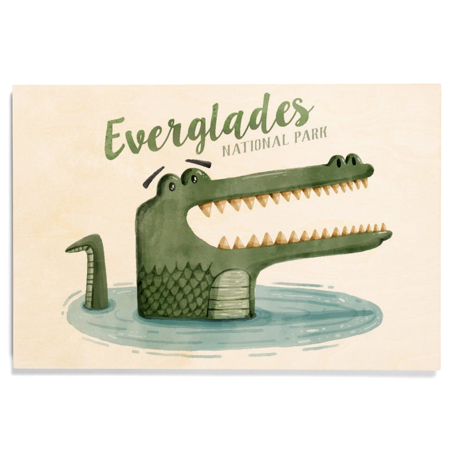 Everglades National Park, Florida, Alligator, Watercolor, Lantern Press Artwork, Wood Signs and Postcards Wood Lantern Press 