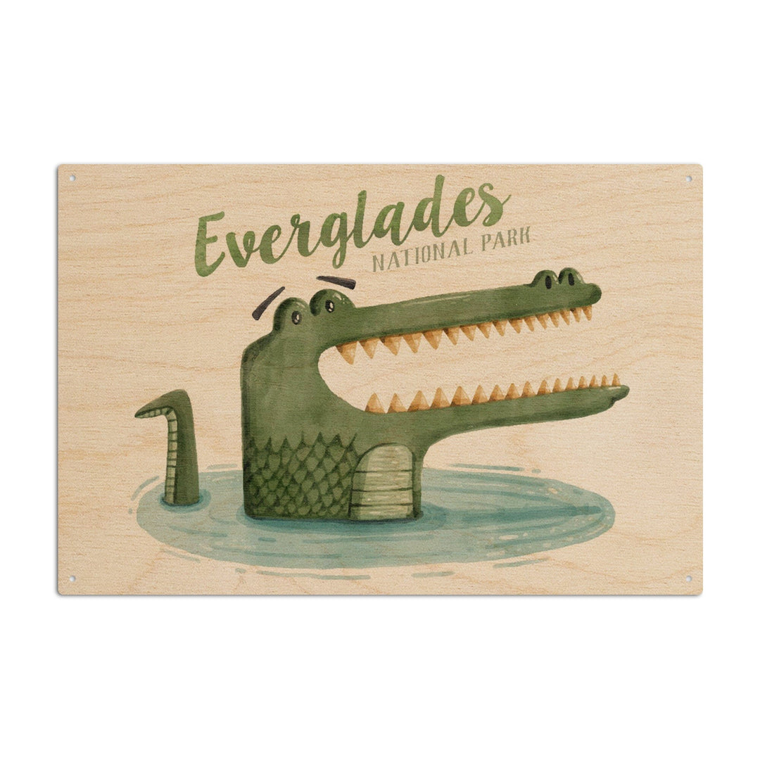 Everglades National Park, Florida, Alligator, Watercolor, Lantern Press Artwork, Wood Signs and Postcards Wood Lantern Press 6x9 Wood Sign 