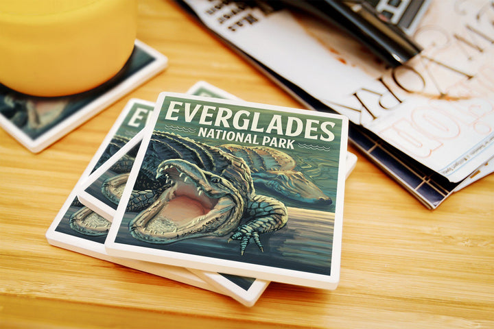 Everglades National Park, Florida, Alligators, Lantern Press Artwork, Coaster Set Coasters Lantern Press 