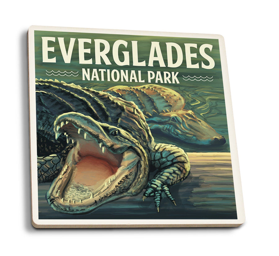 Everglades National Park, Florida, Alligators, Lantern Press Artwork, Coaster Set Coasters Lantern Press 