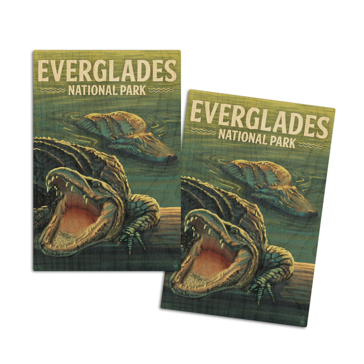 Everglades National Park, Florida, Alligators, Lantern Press Artwork, Wood Signs and Postcards Wood Lantern Press 4x6 Wood Postcard Set 