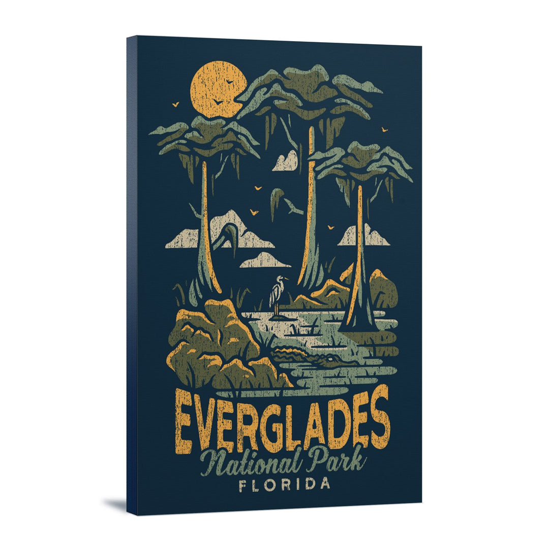 Everglades National Park, Florida, Distress Vector Shapes, Lantern Press Artwork, Stretched Canvas Canvas Lantern Press 12x18 Stretched Canvas 