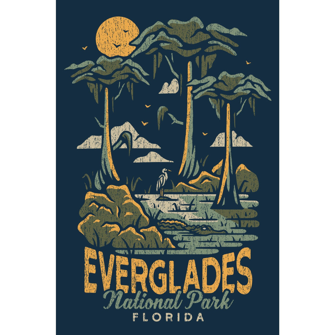 Everglades National Park, Florida, Distress Vector Shapes, Lantern Press Artwork, Stretched Canvas Canvas Lantern Press 