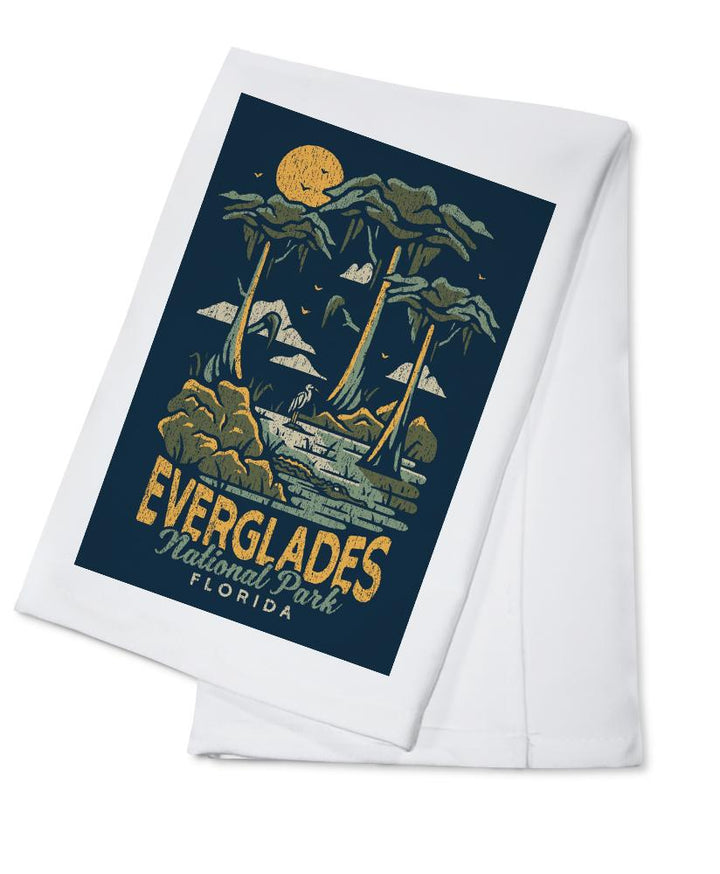 Everglades National Park, Florida, Distress Vector Shapes, Lantern Press Artwork, Towels and Aprons Kitchen Lantern Press Cotton Towel 