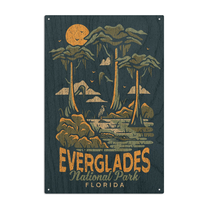 Everglades National Park, Florida, Distress Vector Shapes, Lantern Press Artwork, Wood Signs and Postcards Wood Lantern Press 10 x 15 Wood Sign 