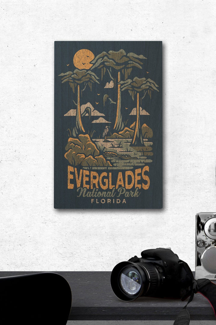 Everglades National Park, Florida, Distress Vector Shapes, Lantern Press Artwork, Wood Signs and Postcards Wood Lantern Press 12 x 18 Wood Gallery Print 