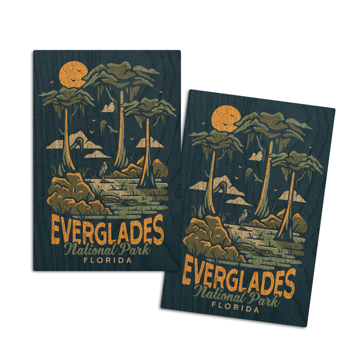 Everglades National Park, Florida, Distress Vector Shapes, Lantern Press Artwork, Wood Signs and Postcards Wood Lantern Press 4x6 Wood Postcard Set 