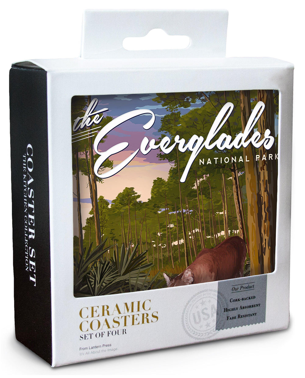 Everglades National Park, Florida, Panther & Pinelands, Painterly National Park Series, Lantern Press Artwork, Coaster Set Coasters Lantern Press 