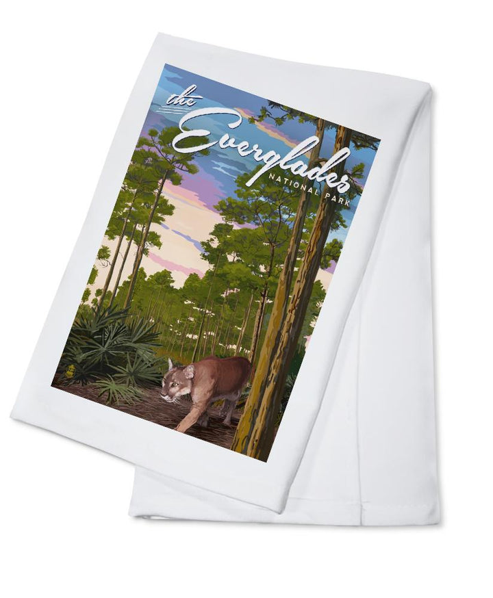 Everglades National Park, Florida, Panther & Pinelands, Painterly National Park Series, Lantern Press Artwork, Towels and Aprons Kitchen Lantern Press Cotton Towel 