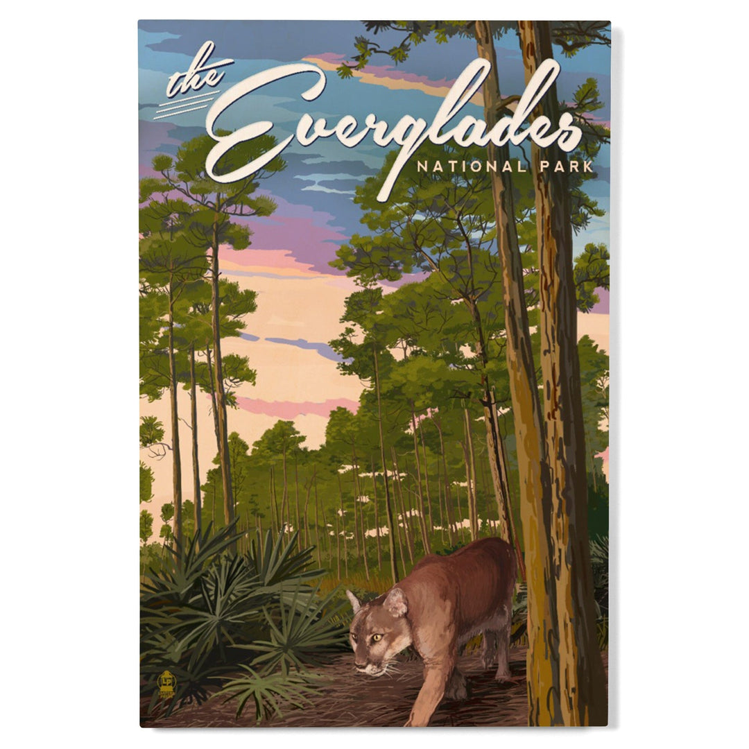 Everglades National Park, Florida, Panther & Pinelands, Painterly National Park Series, Lantern Press Artwork, Wood Signs and Postcards Wood Lantern Press 