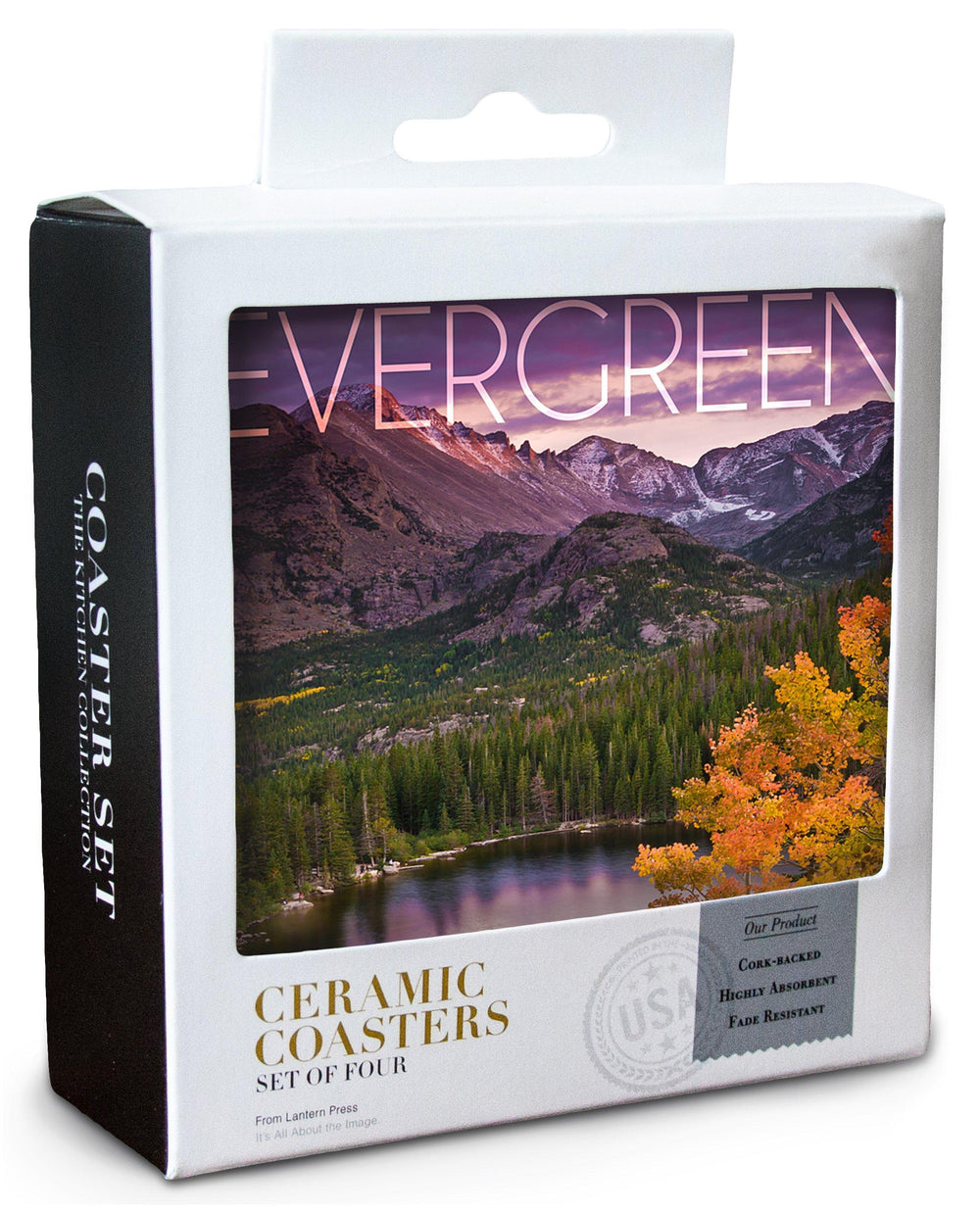 Evergreen, Colorado, Rocky Mountain National Park, Purple Sunset & Lake, Photography, Coaster Set Coasters Lantern Press 