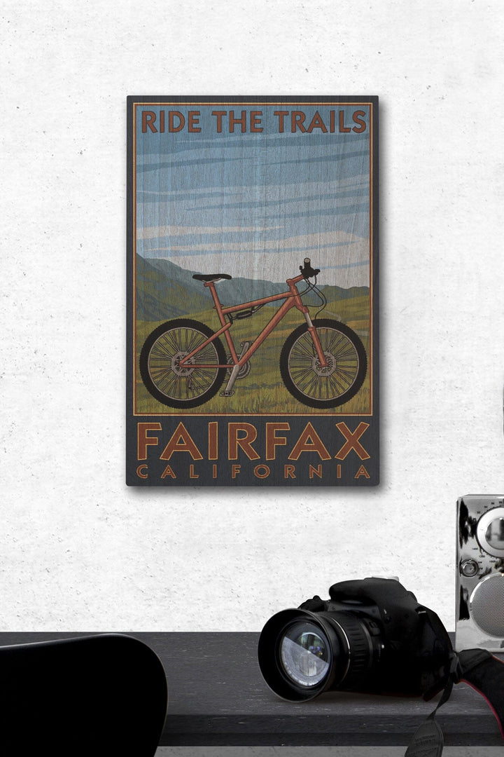 Fairfax, California, Ride the Trails, Blue Sky, Lantern Press Artwork, Wood Signs and Postcards Wood Lantern Press 12 x 18 Wood Gallery Print 