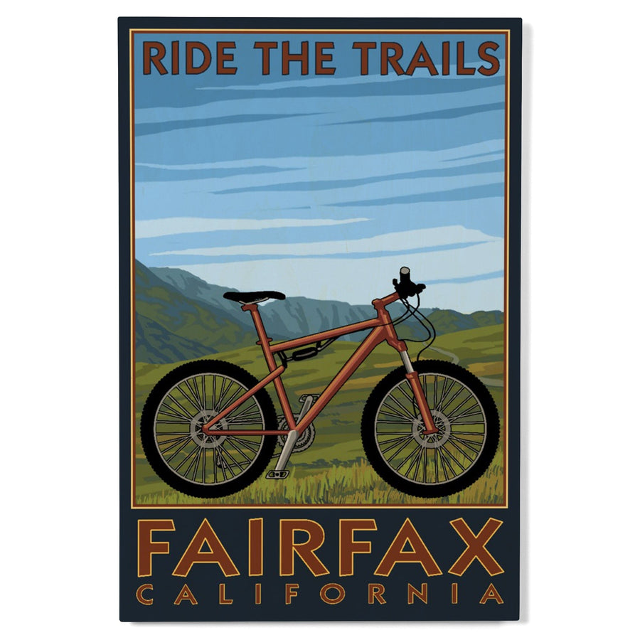 Fairfax, California, Ride the Trails, Blue Sky, Lantern Press Artwork, Wood Signs and Postcards Wood Lantern Press 