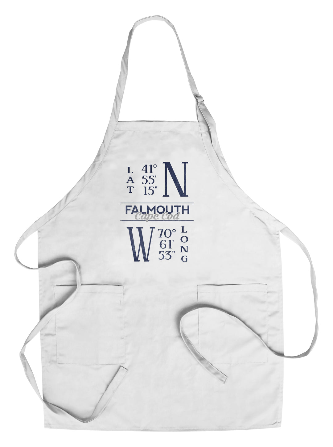 Falmouth, Cape Cod, Massachusetts, Latitude & Longitude (Blue), Lantern Press Artwork, Towels and Aprons Kitchen Lantern Press Chef's Apron 