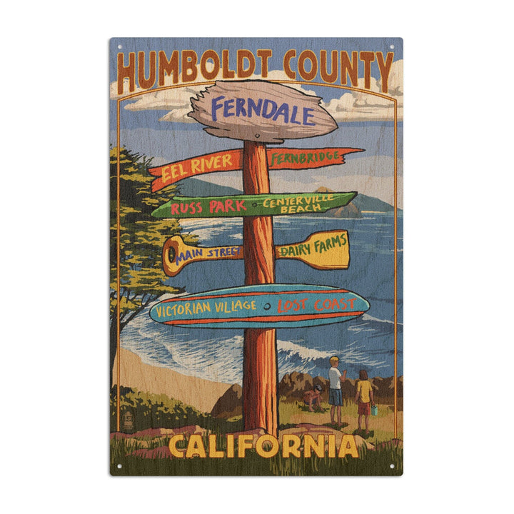 Ferndale, California, Humboldt County, Destination Signpost, Lantern Press Artwork, Wood Signs and Postcards Wood Lantern Press 10 x 15 Wood Sign 