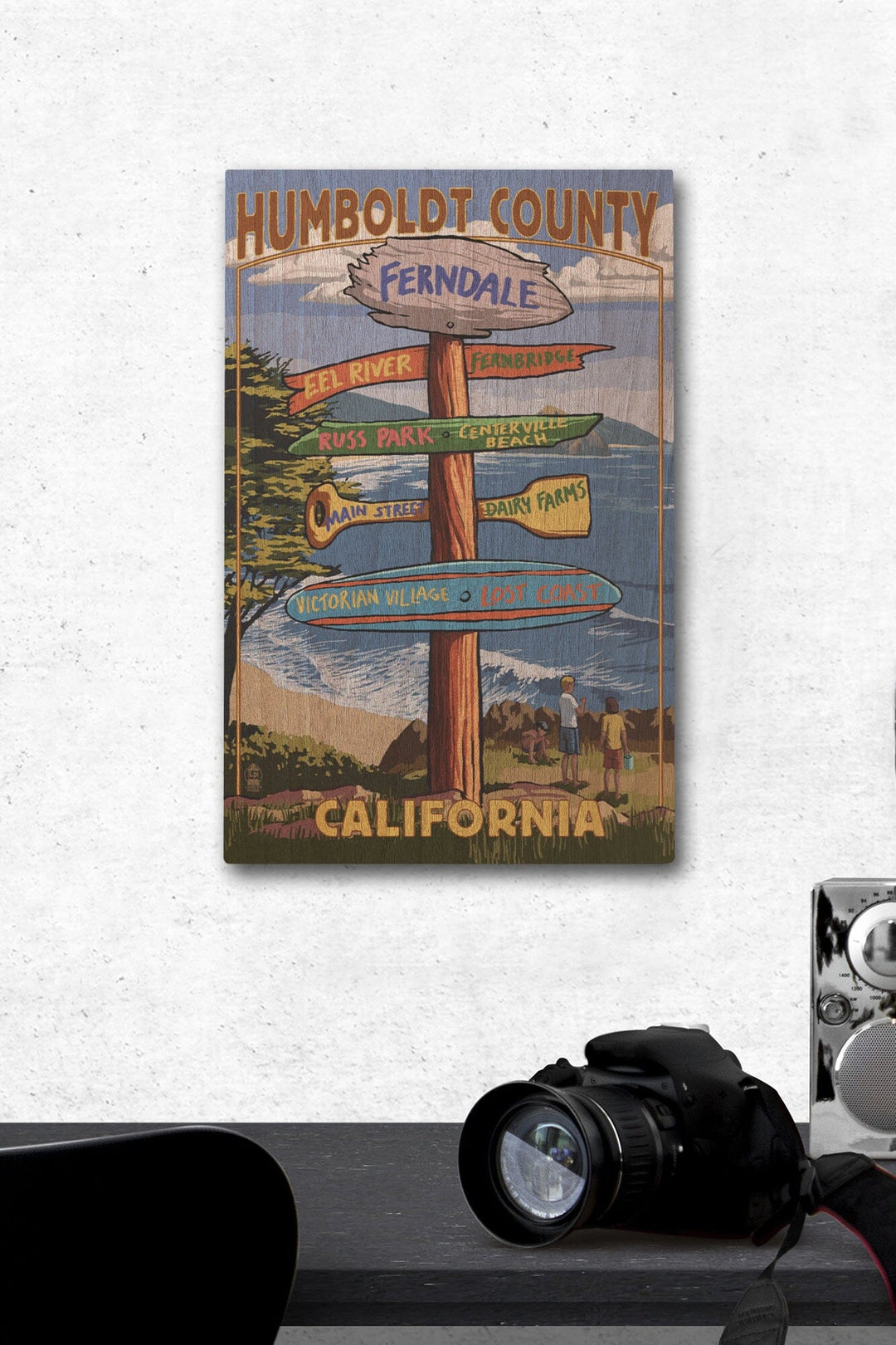 Ferndale, California, Humboldt County, Destination Signpost, Lantern Press Artwork, Wood Signs and Postcards Wood Lantern Press 12 x 18 Wood Gallery Print 