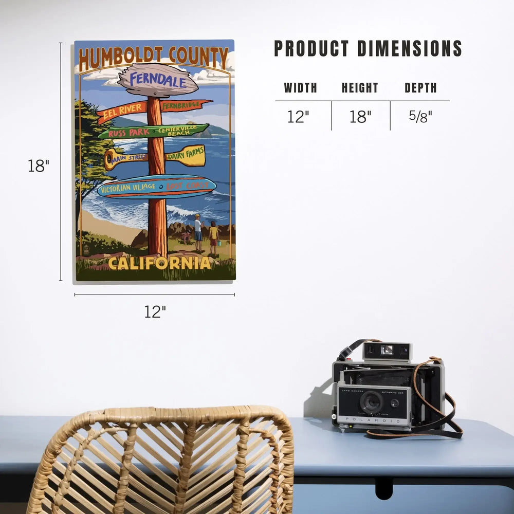 Ferndale, California, Humboldt County, Destination Signpost, Lantern Press Artwork, Wood Signs and Postcards - Lantern Press