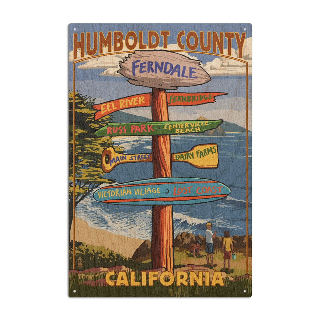 Ferndale, California, Humboldt County, Destination Signpost, Lantern Press Artwork, Wood Signs and Postcards Wood Lantern Press 6x9 Wood Sign 