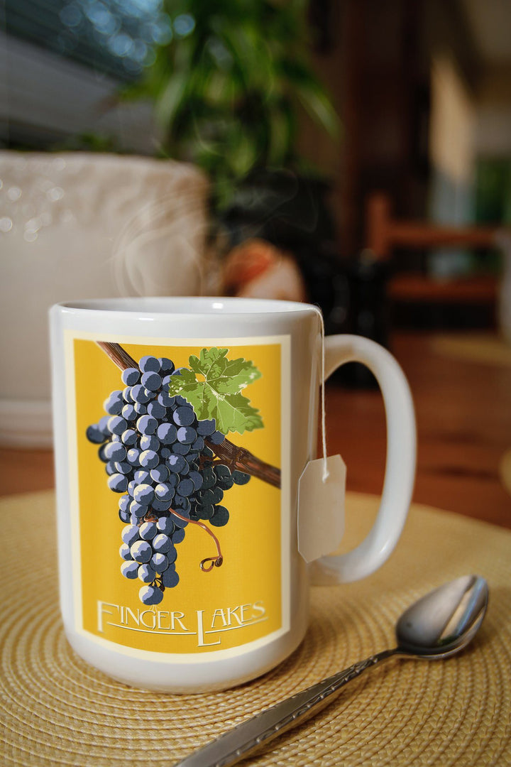 Finger Lakes, New York, Wine Grapes, Letterpress, Lantern Press Artwork, Ceramic Mug Mugs Lantern Press 