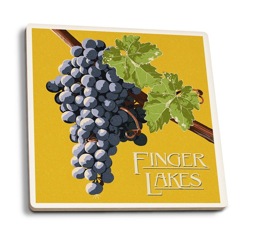 Finger Lakes, New York, Wine Grapes, Letterpress, Lantern Press Artwork, Coaster Set Coasters Lantern Press 